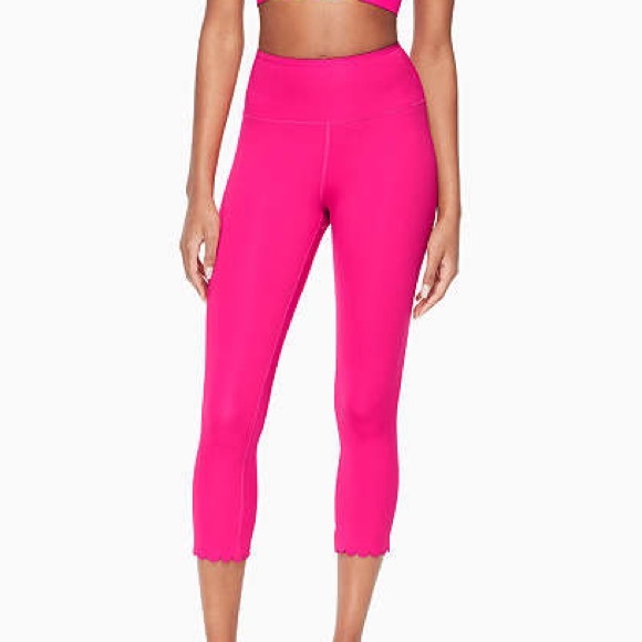 Kate Spade Pink Scalloped Hem High Rise Cropped Capri Crop Leggings - Picture 10 of 12